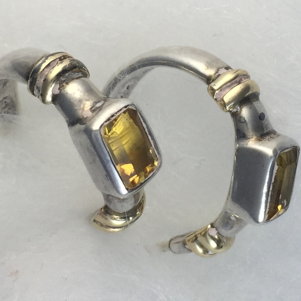 Sterling Silver And 14k Yellow Stone Earrings